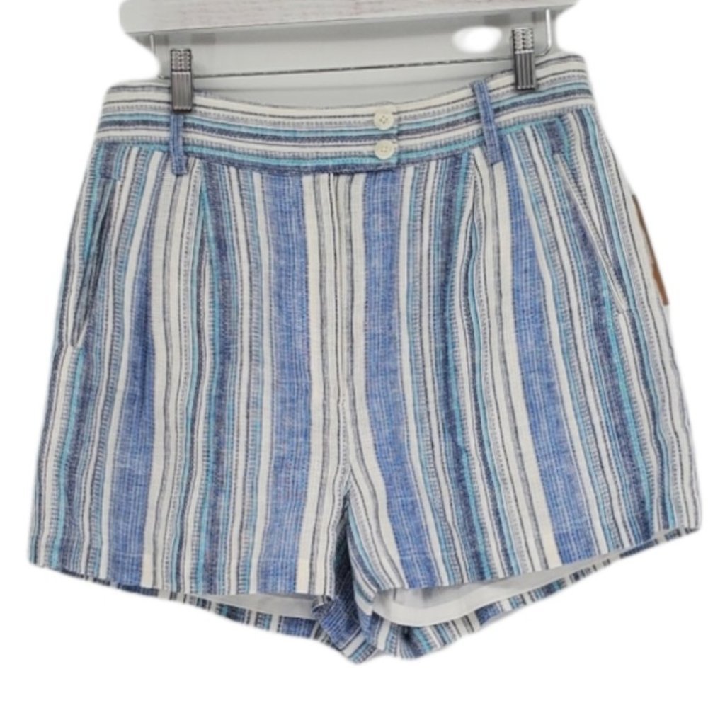 Cremieux Figi Islands Molly Stripe Artic Blue and Ivory High Rise Short 6 Small